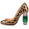 imageFSJ Women Stylish Closed Toe Rhinestone Emerald Chunky High Heel Pumps Rivets Slip on Party Evening Business Shoes Size 415 USLeopard