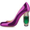 imageFSJ Women Stylish Closed Toe Rhinestone Emerald Chunky High Heel Pumps Rivets Slip on Party Evening Business Shoes Size 415 USMagenta