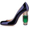 imageFSJ Women Stylish Closed Toe Rhinestone Emerald Chunky High Heel Pumps Rivets Slip on Party Evening Business Shoes Size 415 USNavy