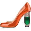 imageFSJ Women Stylish Closed Toe Rhinestone Emerald Chunky High Heel Pumps Rivets Slip on Party Evening Business Shoes Size 415 USOrange