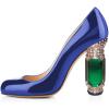 imageFSJ Women Stylish Closed Toe Rhinestone Emerald Chunky High Heel Pumps Rivets Slip on Party Evening Business Shoes Size 415 USRoyal Blue
