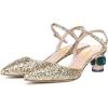 imageFSJ Women Ankle Strap Glitter Sandals Pointed Toe Rhinestone Heels Graceful Shoes Slip On Slingback Dorsay Prom Dress Pumps Size 415 USGold