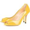 imageFSJ Women Flattering Peep Toe Party Dress Shoes Glossy Patent Stiletto High Heel Pumps Size 415 USYellow