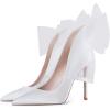 imageFSJ Women Sexy Prom Pointy Toe High Heel Stiletto Pumps Closed Toe Slip On Swallow Tailed Dress Party Shoes 415 USWhite Bowknot