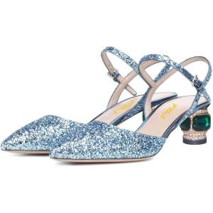 imageFSJ Women Ankle Strap Glitter Sandals Pointed Toe Rhinestone Heels Graceful Shoes Slip On Slingback Dorsay Prom Dress Pumps Size 415 USBlue