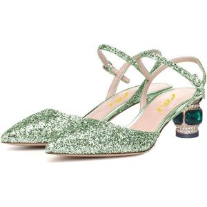 imageFSJ Women Ankle Strap Glitter Sandals Pointed Toe Rhinestone Heels Graceful Shoes Slip On Slingback Dorsay Prom Dress Pumps Size 415 USGreen