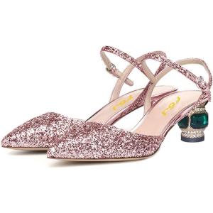 imageFSJ Women Ankle Strap Glitter Sandals Pointed Toe Rhinestone Heels Graceful Shoes Slip On Slingback Dorsay Prom Dress Pumps Size 415 USIndian Red
