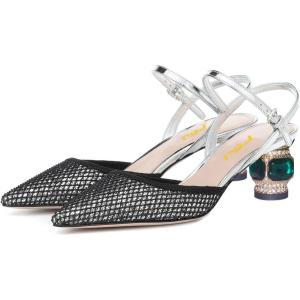 imageFSJ Women Ankle Strap Glitter Sandals Pointed Toe Rhinestone Heels Graceful Shoes Slip On Slingback Dorsay Prom Dress Pumps Size 415 USMesh