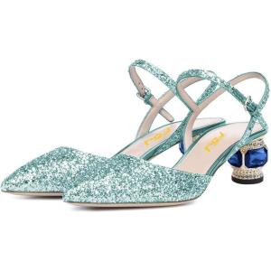 imageFSJ Women Ankle Strap Glitter Sandals Pointed Toe Rhinestone Heels Graceful Shoes Slip On Slingback Dorsay Prom Dress Pumps Size 415 USPastel Green