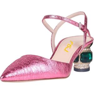 imageFSJ Women Ankle Strap Glitter Sandals Pointed Toe Rhinestone Heels Graceful Shoes Slip On Slingback Dorsay Prom Dress Pumps Size 415 USPink