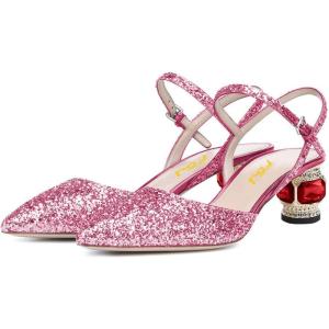 imageFSJ Women Ankle Strap Glitter Sandals Pointed Toe Rhinestone Heels Graceful Shoes Slip On Slingback Dorsay Prom Dress Pumps Size 415 USPink Glitter