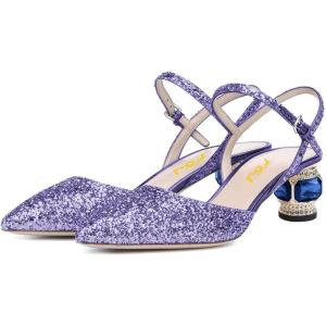 imageFSJ Women Ankle Strap Glitter Sandals Pointed Toe Rhinestone Heels Graceful Shoes Slip On Slingback Dorsay Prom Dress Pumps Size 415 USPurple