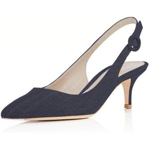 imageFSJ Women Dressy Pointed Toe Pumps Kitten Heel Slingback with Buckle Jeans Ladies Shoes Size 415 USBlack