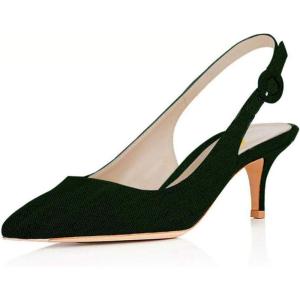 imageFSJ Women Dressy Pointed Toe Pumps Kitten Heel Slingback with Buckle Jeans Ladies Shoes Size 415 USDark Green