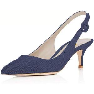 imageFSJ Women Dressy Pointed Toe Pumps Kitten Heel Slingback with Buckle Jeans Ladies Shoes Size 415 USNavy