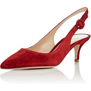 imageFSJ Women Dressy Pointed Toe Pumps Kitten Heel Slingback with Buckle Jeans Ladies Shoes Size 415 USRedsuede