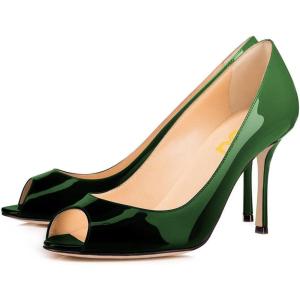 imageFSJ Women Flattering Peep Toe Party Dress Shoes Glossy Patent Stiletto High Heel Pumps Size 415 USEmerald Gradient