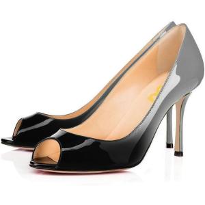 imageFSJ Women Flattering Peep Toe Party Dress Shoes Glossy Patent Stiletto High Heel Pumps Size 415 USGreygradient