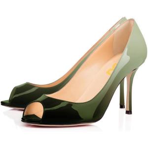 imageFSJ Women Flattering Peep Toe Party Dress Shoes Glossy Patent Stiletto High Heel Pumps Size 415 USHoneydew Gradient