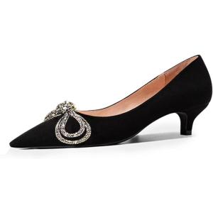 imageFSJ Women Graceful Shiny Bowknot Pointed Toe Flats Low Heel Slip On Casual Daily Walking Ladies Shoes Size 415 USBlack