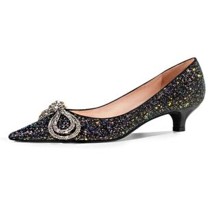 imageFSJ Women Graceful Shiny Bowknot Pointed Toe Flats Low Heel Slip On Casual Daily Walking Ladies Shoes Size 415 USBlack Glitter