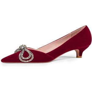 imageFSJ Women Graceful Shiny Bowknot Pointed Toe Flats Low Heel Slip On Casual Daily Walking Ladies Shoes Size 415 USDark Red