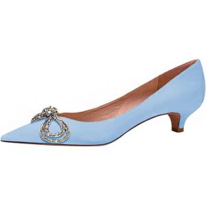 imageFSJ Women Graceful Shiny Bowknot Pointed Toe Flats Low Heel Slip On Casual Daily Walking Ladies Shoes Size 415 USSky Blue