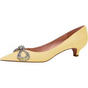 imageFSJ Women Graceful Shiny Bowknot Pointed Toe Flats Low Heel Slip On Casual Daily Walking Ladies Shoes Size 415 USYellow