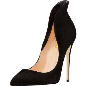 imageFSJ Women Sexy Prom Pointy Toe High Heel Stiletto Pumps Closed Toe Slip On Swallow Tailed Dress Party Shoes 415 USBlack