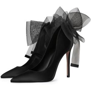 imageFSJ Women Sexy Prom Pointy Toe High Heel Stiletto Pumps Closed Toe Slip On Swallow Tailed Dress Party Shoes 415 USBlack Bowknot