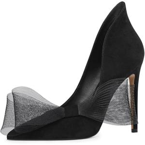 imageFSJ Women Sexy Prom Pointy Toe High Heel Stiletto Pumps Closed Toe Slip On Swallow Tailed Dress Party Shoes 415 USBlack Bows