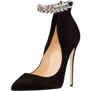 imageFSJ Women Sexy Prom Pointy Toe High Heel Stiletto Pumps Closed Toe Slip On Swallow Tailed Dress Party Shoes 415 USBlack Chain