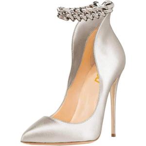 imageFSJ Women Sexy Prom Pointy Toe High Heel Stiletto Pumps Closed Toe Slip On Swallow Tailed Dress Party Shoes 415 USSilver Chain