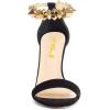 imageFSJ Ankle Strap High Gold Block Heels Slingback Side Flowers Pump Slingback Bow Open Toe Fashion Party Prom Sandal Shoe for Women 415 USBlack