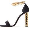 imageFSJ Ankle Strap High Gold Block Heels Slingback Side Flowers Pump Slingback Bow Open Toe Fashion Party Prom Sandal Shoe for Women 415 USBlack