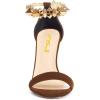 imageFSJ Ankle Strap High Gold Block Heels Slingback Side Flowers Pump Slingback Bow Open Toe Fashion Party Prom Sandal Shoe for Women 415 USBrown