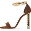 imageFSJ Ankle Strap High Gold Block Heels Slingback Side Flowers Pump Slingback Bow Open Toe Fashion Party Prom Sandal Shoe for Women 415 USBrown