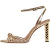imageFSJ Ankle Strap High Gold Block Heels Slingback Side Flowers Pump Slingback Bow Open Toe Fashion Party Prom Sandal Shoe for Women 415 USGold