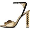 imageFSJ Ankle Strap High Gold Block Heels Slingback Side Flowers Pump Slingback Bow Open Toe Fashion Party Prom Sandal Shoe for Women 415 USGoldblack