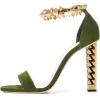 imageFSJ Ankle Strap High Gold Block Heels Slingback Side Flowers Pump Slingback Bow Open Toe Fashion Party Prom Sandal Shoe for Women 415 USGreen