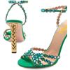 imageFSJ Ankle Strap High Gold Block Heels Slingback Side Flowers Pump Slingback Bow Open Toe Fashion Party Prom Sandal Shoe for Women 415 USGreen Crystal