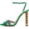 imageFSJ Ankle Strap High Gold Block Heels Slingback Side Flowers Pump Slingback Bow Open Toe Fashion Party Prom Sandal Shoe for Women 415 USGreen Crystal