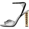 imageFSJ Ankle Strap High Gold Block Heels Slingback Side Flowers Pump Slingback Bow Open Toe Fashion Party Prom Sandal Shoe for Women 415 USLight Grey