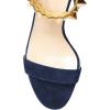 imageFSJ Ankle Strap High Gold Block Heels Slingback Side Flowers Pump Slingback Bow Open Toe Fashion Party Prom Sandal Shoe for Women 415 USNavy