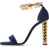 imageFSJ Ankle Strap High Gold Block Heels Slingback Side Flowers Pump Slingback Bow Open Toe Fashion Party Prom Sandal Shoe for Women 415 USNavy
