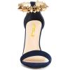 imageFSJ Ankle Strap High Gold Block Heels Slingback Side Flowers Pump Slingback Bow Open Toe Fashion Party Prom Sandal Shoe for Women 415 USNavy
