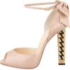 imageFSJ Ankle Strap High Gold Block Heels Slingback Side Flowers Pump Slingback Bow Open Toe Fashion Party Prom Sandal Shoe for Women 415 USPink