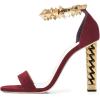 imageFSJ Ankle Strap High Gold Block Heels Slingback Side Flowers Pump Slingback Bow Open Toe Fashion Party Prom Sandal Shoe for Women 415 USRed