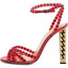 imageFSJ Ankle Strap High Gold Block Heels Slingback Side Flowers Pump Slingback Bow Open Toe Fashion Party Prom Sandal Shoe for Women 415 USRed Crystal