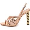 imageFSJ Ankle Strap High Gold Block Heels Slingback Side Flowers Pump Slingback Bow Open Toe Fashion Party Prom Sandal Shoe for Women 415 USRose Gold
